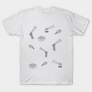 Japanese Foods Pattern Black T-Shirt